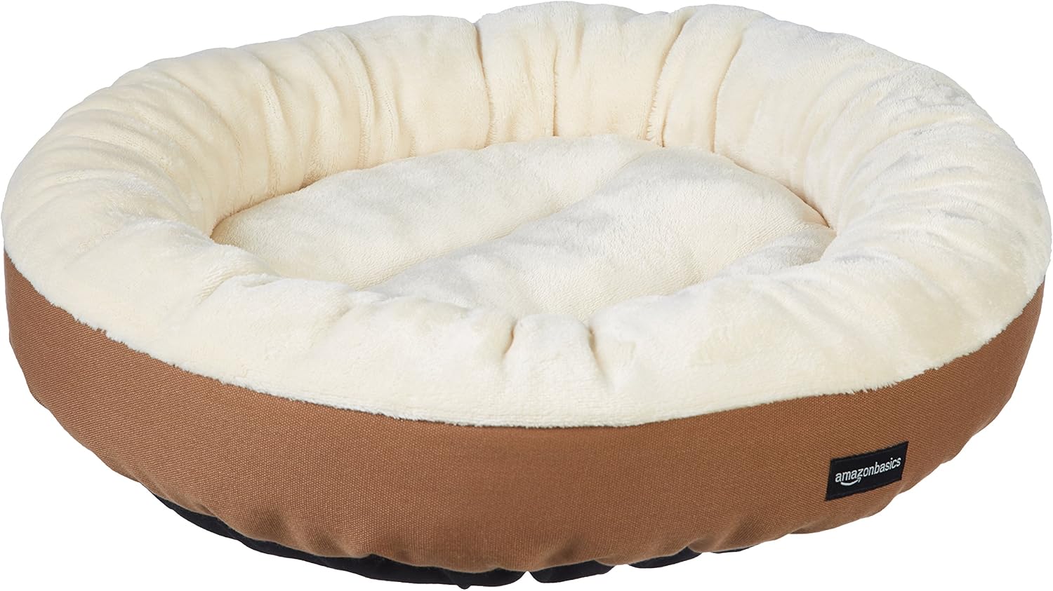 Amazon Basics Panier Rond pour Chien ou Chat avec Dessus en Flanelle, 50 x 50,8 x 15,2 cm, Marron et Ivoire