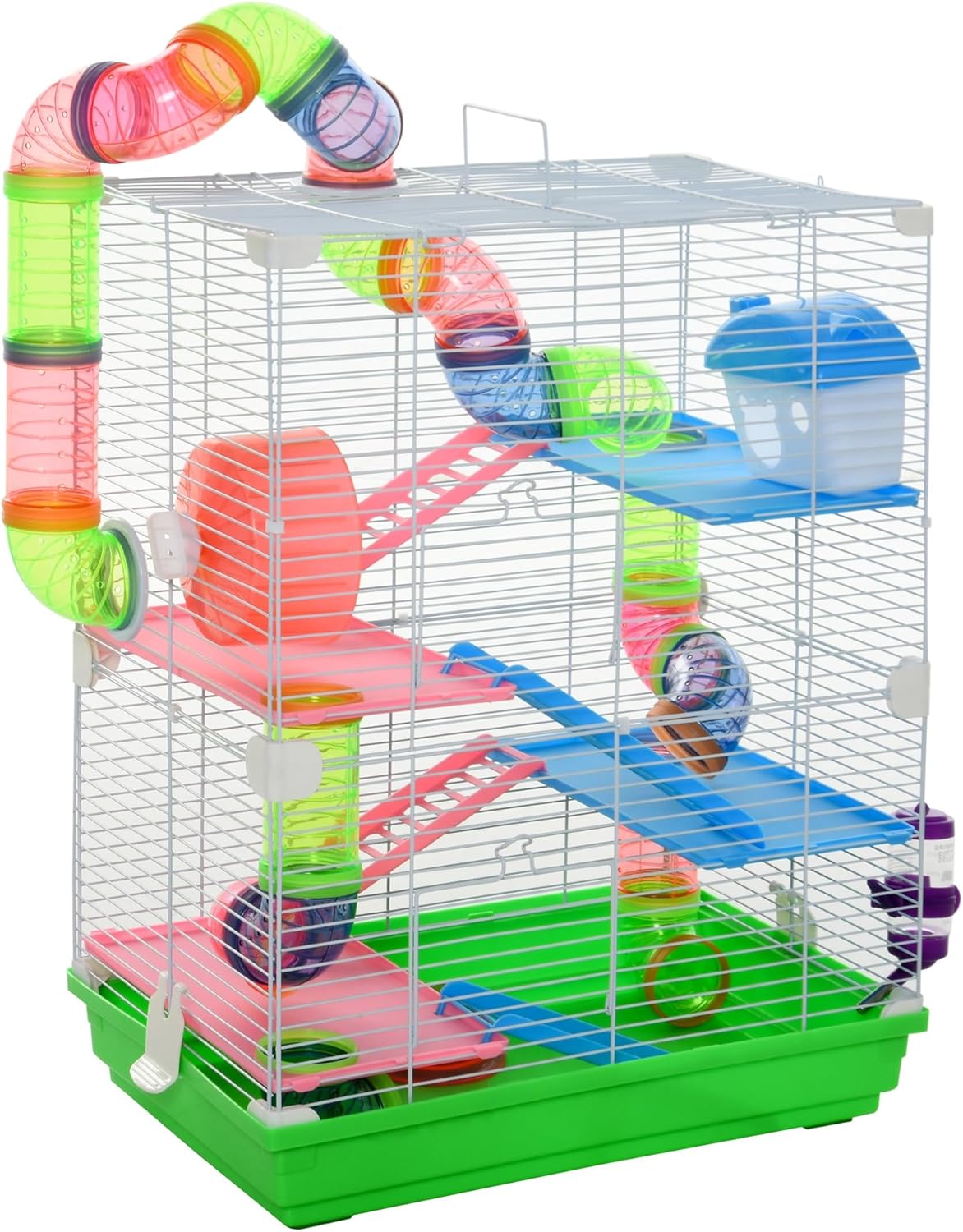 PawHut Cage pour Hamster Rongeur 4 étages avec Tunnels mangeoire Roue Maison échelles dim. 46L x 30l x 58H cm Vert