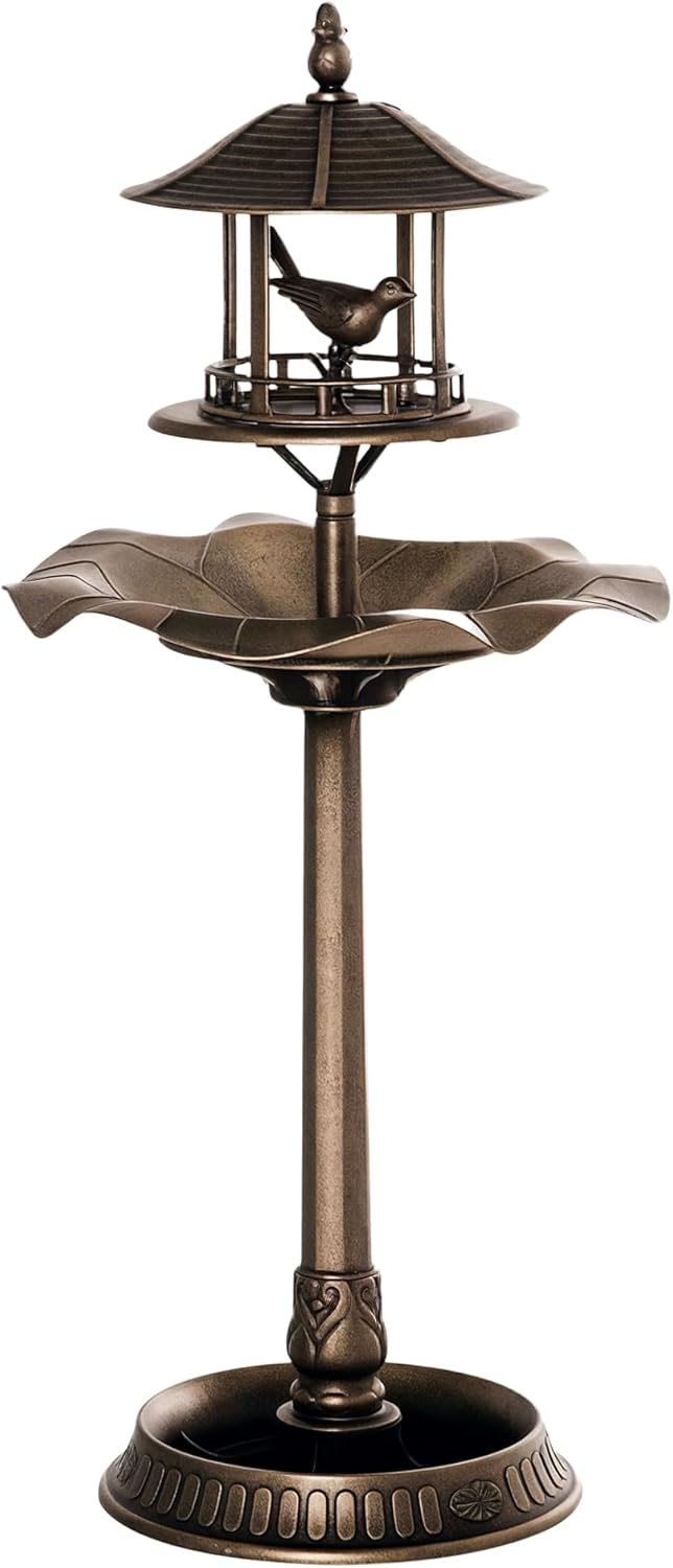 Outsunny Bain d'oiseaux Abreuvoir pour Oiseaux jardinière 3 en 1 dim. Ø 50 x 113H cm polypropylène Bronze Antique