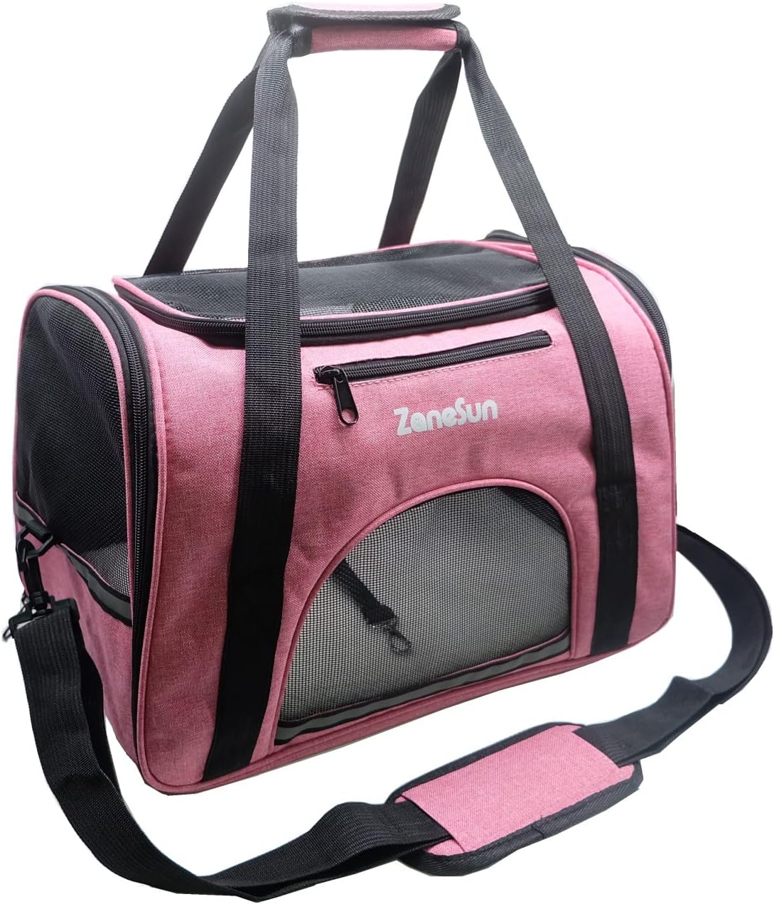 ZaneSun Sac de transport souple pour chat et chien de petite taille, chaton, chiens, chiots, approuvé par les compagnies aériennes, pour le voyage, respirant, 5 fenêtres en maille (rose)