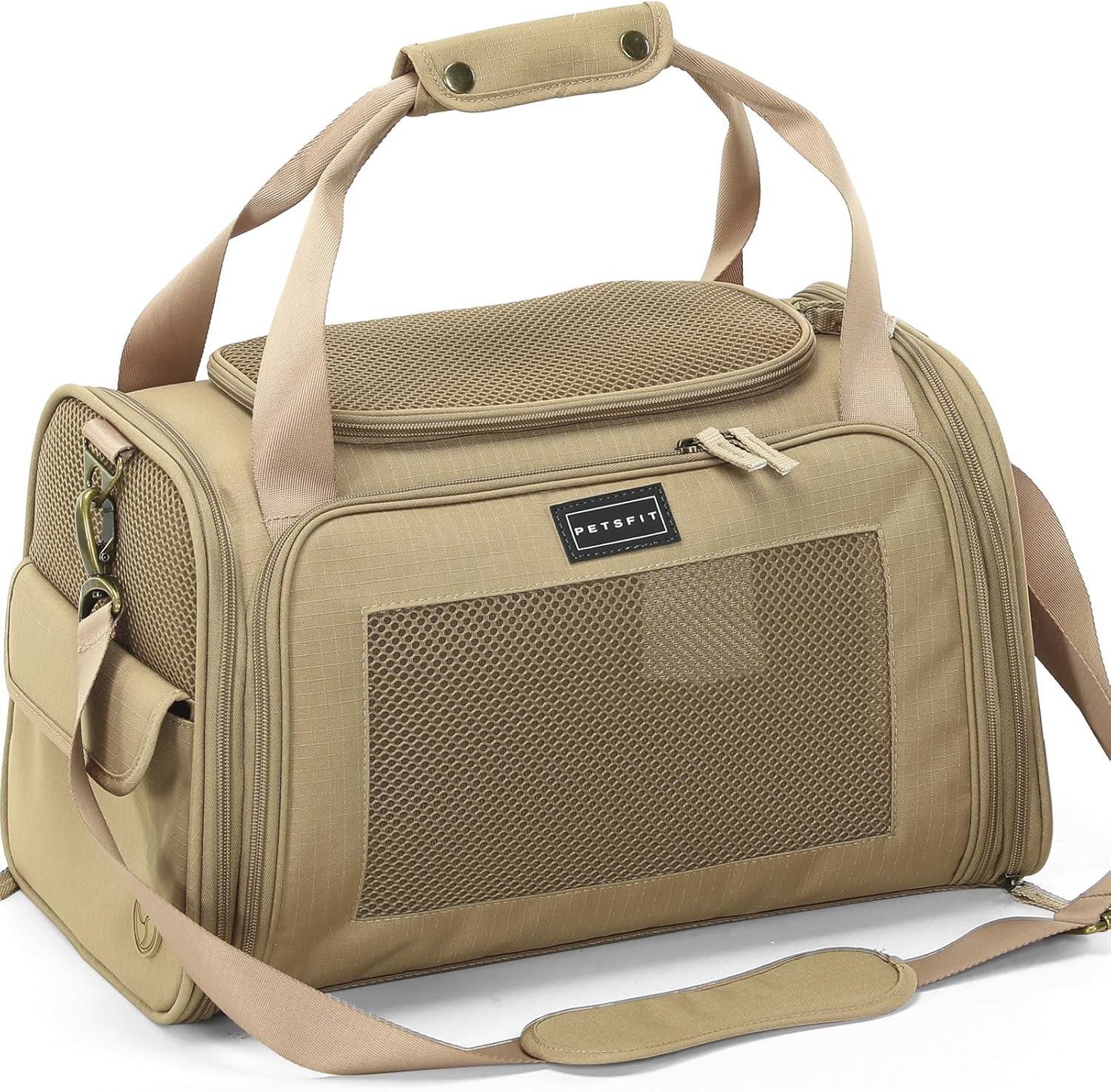 Petsfit Sac Transport Chat et Chien - Sac de Transport pour Chat/Chien avec Coussin Extensible, Caisse de Transport Chat Transpirable pour Voyage - Haute Qualité, Taille S (Kaki)