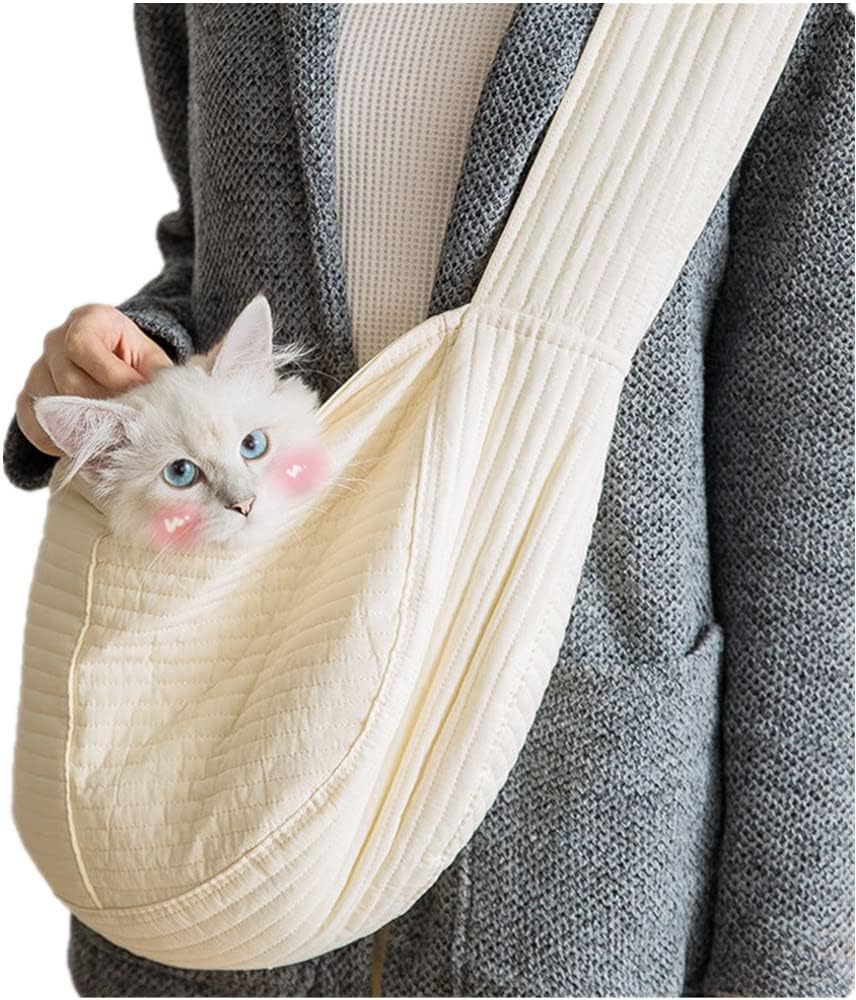 IBLUELOVER Sac de Transport pour Chiens Chats Sac à Bandoulière Réglable pour Animal de Compagnie Pochette de Transport Chaton Chiot Portable Sac avec Laisse de Sécurité Intérieure Sac Voyage