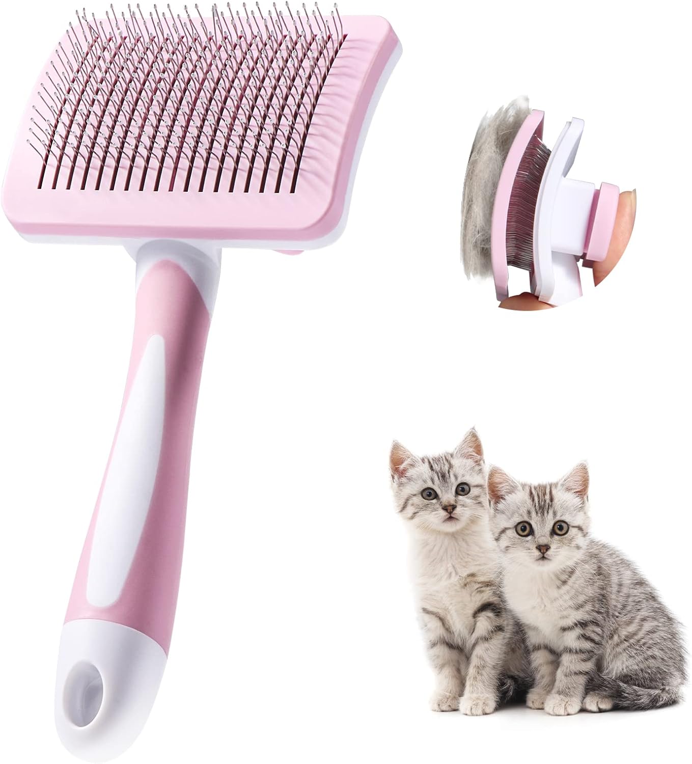 Vinabo Brosse Autonettoyante Pour Animaux de Compagnie,Brosse Pour Poils Longs et Courts,Pour Chiens Chats Eliminer Efficacement des Tomentose Sous-poil Tangles , Rose
