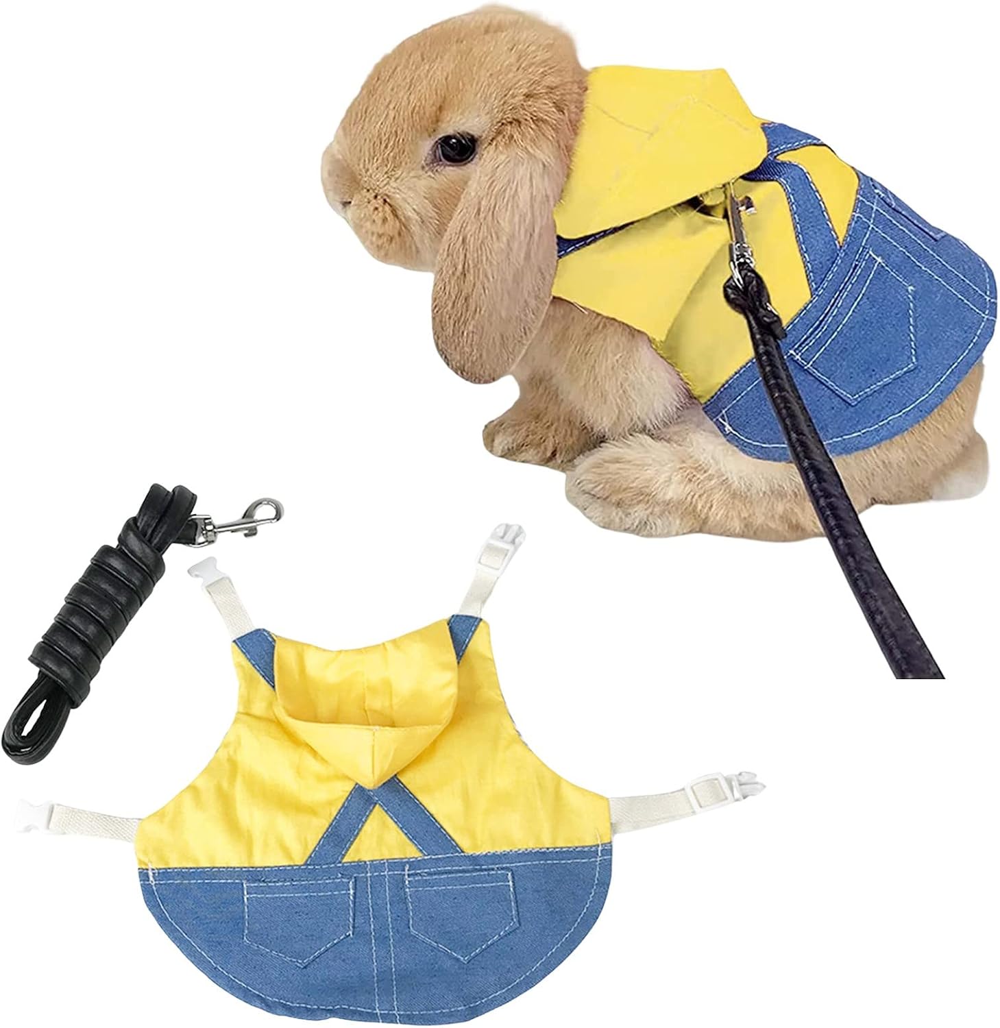 Harnais Lapin Réglable, Harnais de Costume Ajustable pour Petits Animaux Lapin Chats Cochons d'Inde (M, Jaune)
