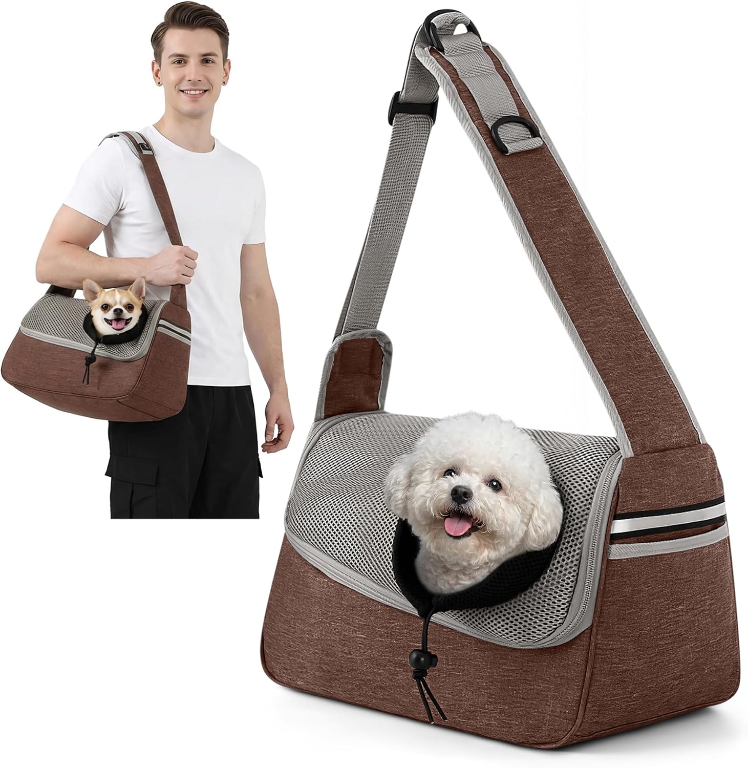 ALLSOPETS Sac Transport Petit Chien, Sac Bandoulière Chat, Brun Café