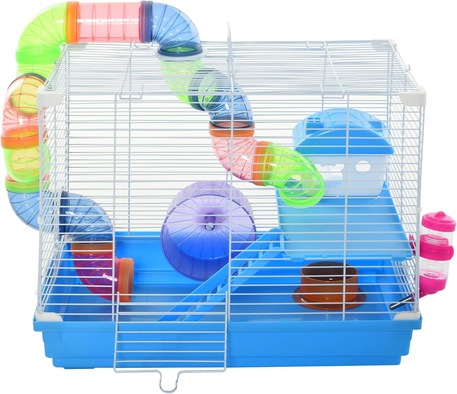 PawHut Cage à Hamster Rongeur 2 Niveaux 46L x 30l x 37H cm Bleu