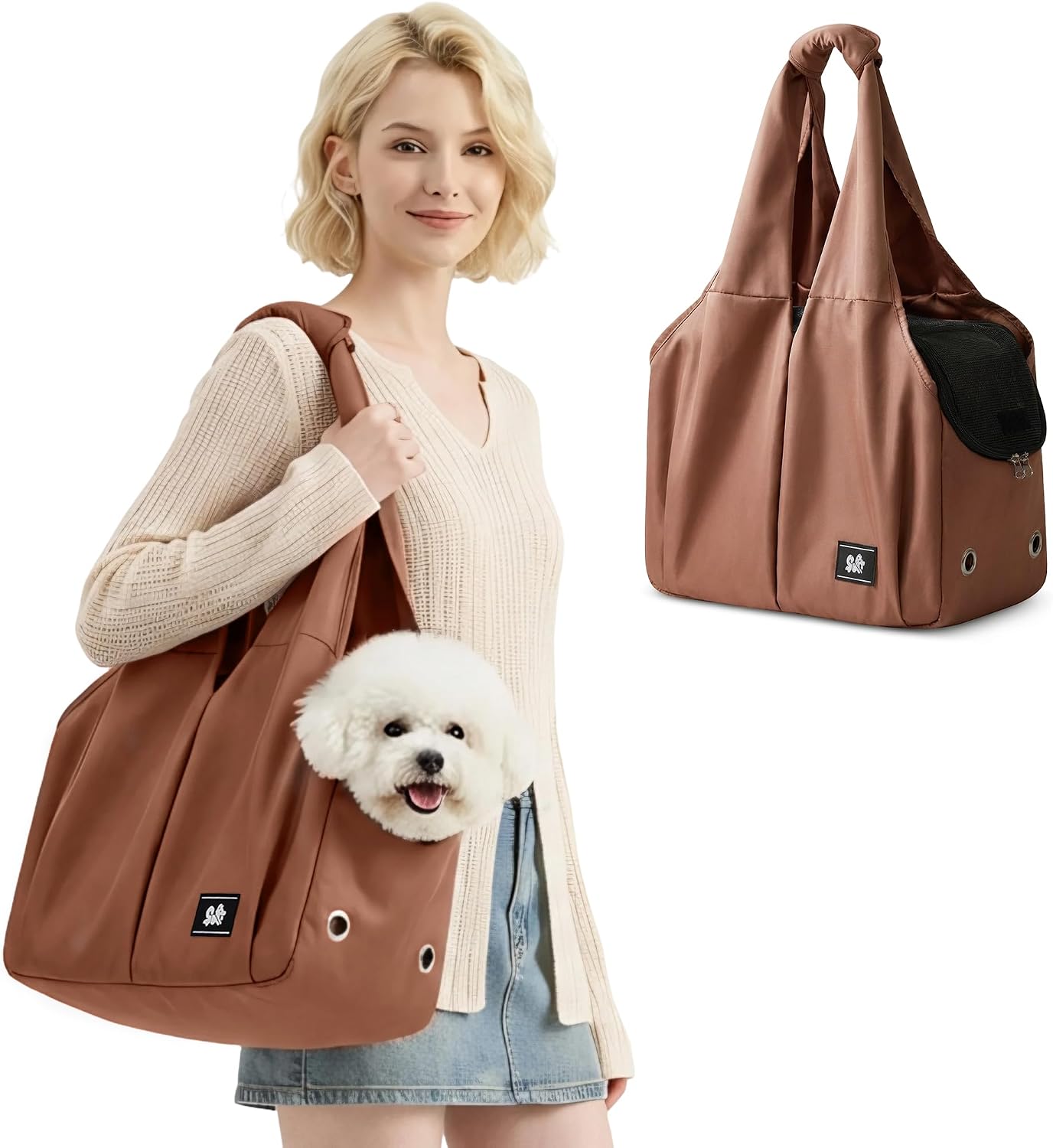 ALLSOPETS Sac de Transport pour Petit Chien et Chat, Brun Caramel