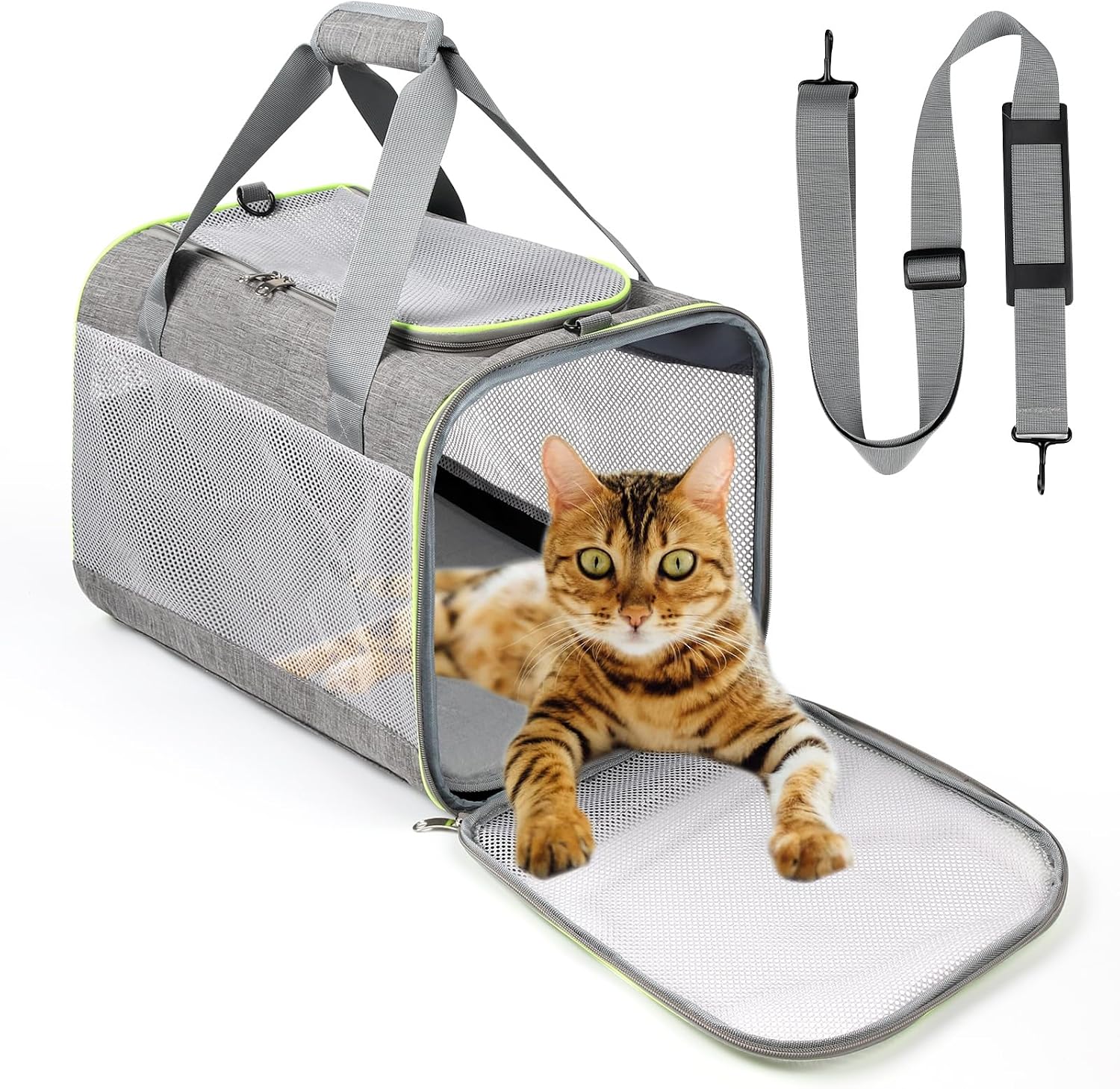 Lannvan Sac de Transport pour Chat Chien, Caisse Transport Chat Chien Respirant et Pliable, avec Coussin en Peluche Amovible, pour Animaux de Petite et Moyenne Taille Jusqu'à 6,5kg (45x30x30cm, Gris)