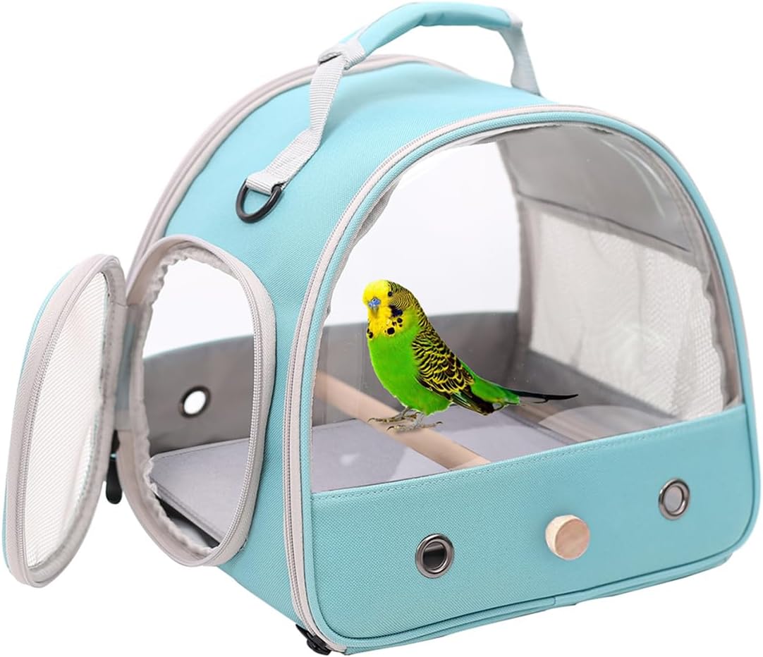 Transporteur Portable Interfashioner pour Petits Oiseaux, Cage avec Coussin Doux et perchoir en Bois pour perroquets, perruches, cacatoes (Vert)