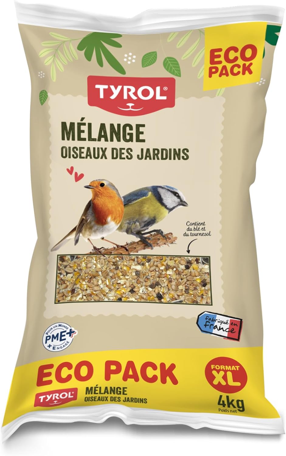 TYROL - Mélange de Graines pour Oiseaux du Ciel et Sauvages - 4 kg - Nourriture Extérieur pour Rouge-Gorge, Pinson, Mésange - Sac de Graines