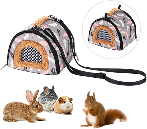 Sac de transport portable pour petits animaux, rats, sucre, cochon d'Inde, rat, chinchillas, hamster, hérisson, sac fourre-tout respirant à suspendre (gris)