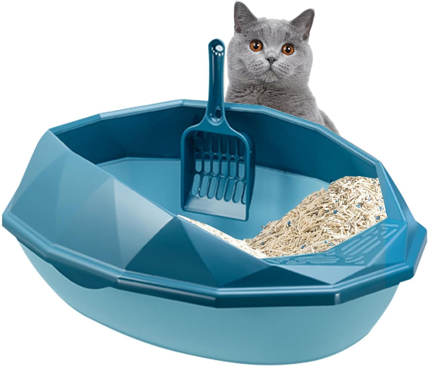 Bac À Litière pour Chat Ouvert Bac À Litière en Plastique pour Chat avec Pelle Bac À Litière pour Chat Semi-fermé Anti-déversement Toilette pour Chat sans Fuite 14 X 38,5 X 28,5 Cm