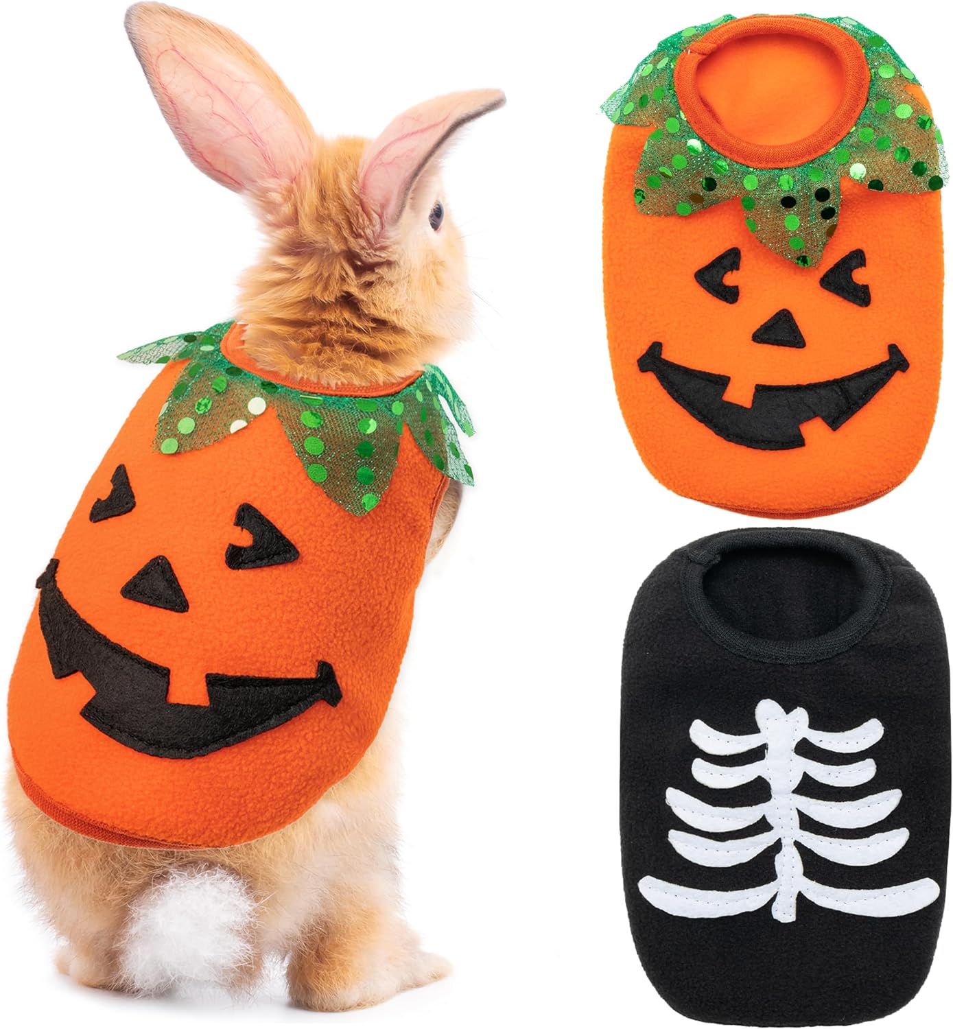 Costume d'Halloween de cochon d'Inde – Vêtements mignons en polaire pour petit animal – Vêtements pour lapin, furet, rat, chinchillas, chaton, etc. – Lot de 2 gilets confortables en forme