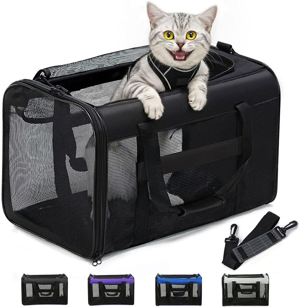 Conlun Sac Transport Chat Pliable Approuvé Avion jusqu'à 6 kg, Noir
