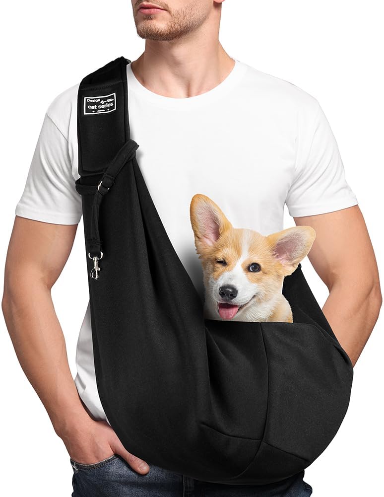 Adiwo Sac de Transport pour Chien Chat, Réglable Sac à Bandoulière Mains Libres Petit Chien, pour Chiens/Chats de Taille Moyenne Jusqu'à 7,5 kg, pour l'extérieur, Les Voyages, Le Métro (Noir)