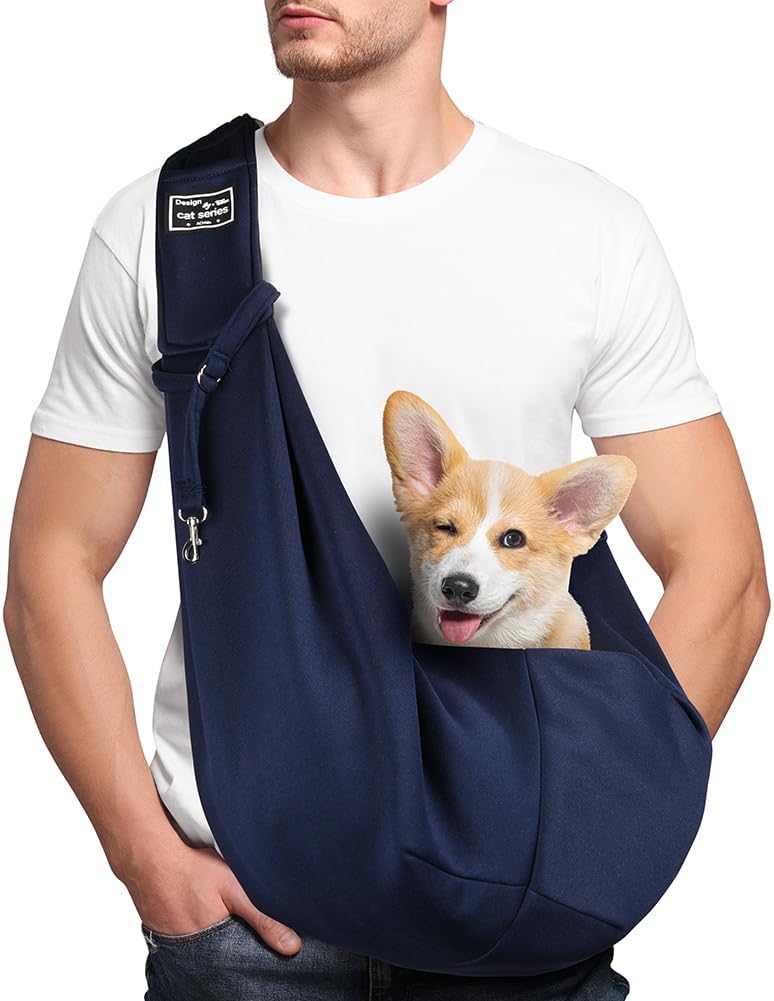 Adiwo Sac de Transport pour Chien Chat, Réglable Sac à Bandoulière Mains Libres Petit Chien, pour Chiens/Chats de Taille Moyenne Jusqu'à 7,5 kg, pour l'extérieur, Les Voyages, Le Métro (Bleu)