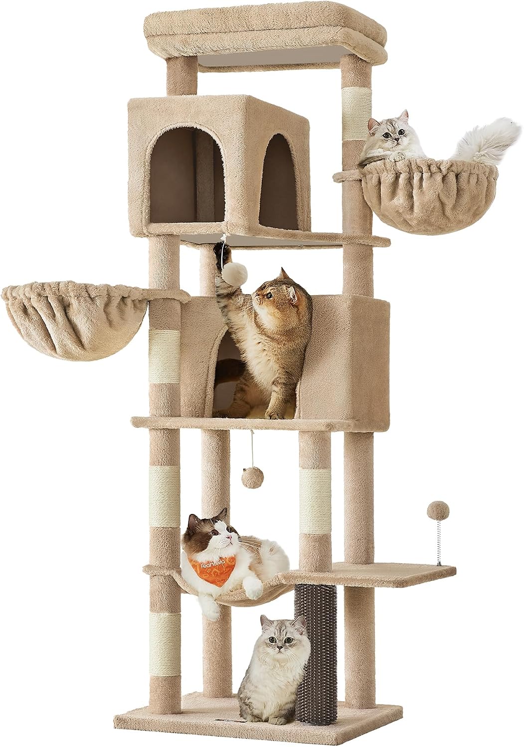 Feandrea Grand Arbre à Chat, 174 cm, Multi-Niveaux, 2 Niches, 2 Paniers