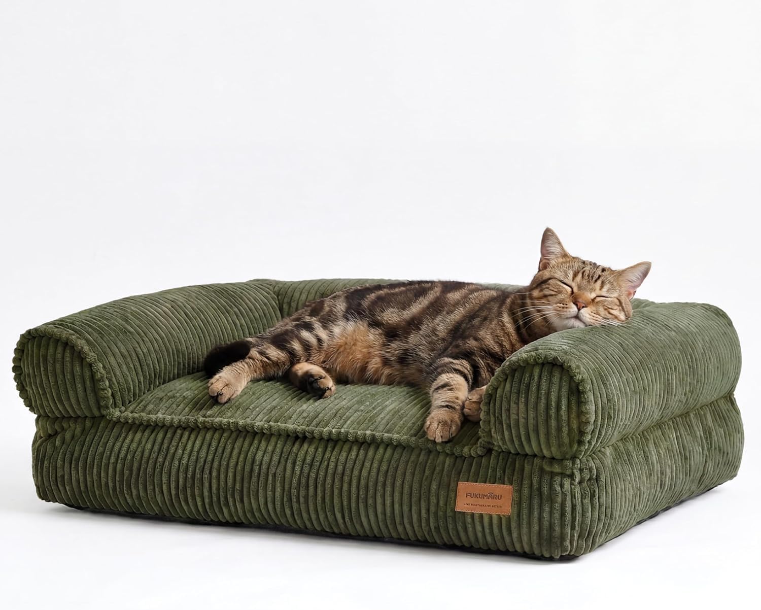 FUKUMARU Panier Chiens Chats, Coussin Chien Dehoussable et Lavable, Canapé Antidérapant pour Petits Chiens et Chat, 72 x 52 x 22 cm, Vert