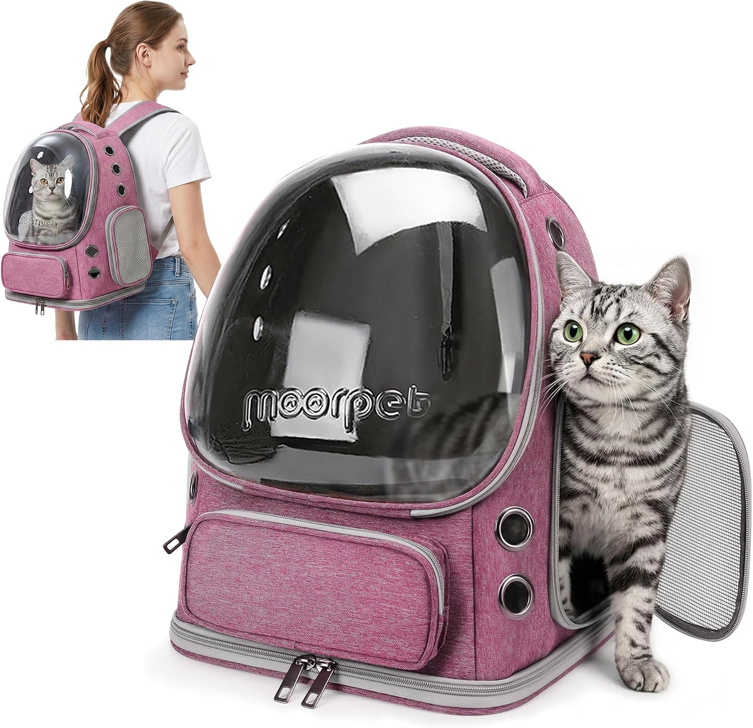 ALLSOPETS Sac à Dos pour Chat, Fenêtre Bulle Transparente, Rose Douce