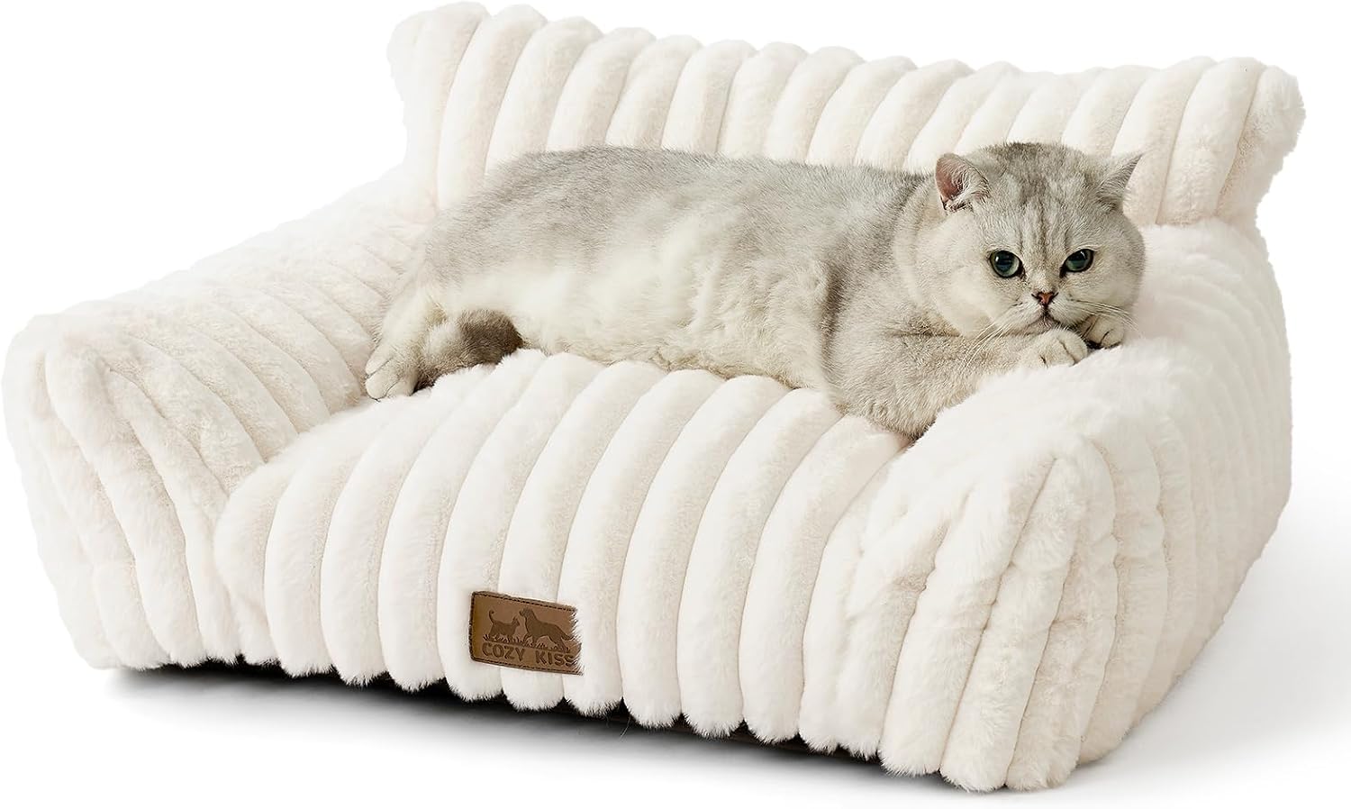 COZY KISS Canapé pour Petit Chat & Chien, Panier-Lit Chat 65x44x30cm, Creme