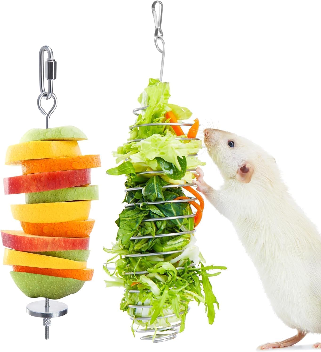 Lot de 2 Jouets pour Rats en Acier Inoxydable 304Pour Fruits et légumes Accessoire décoratif,Jouet à Suspendre Alimentation Lente für Ratten Mäuse und Parakeeten