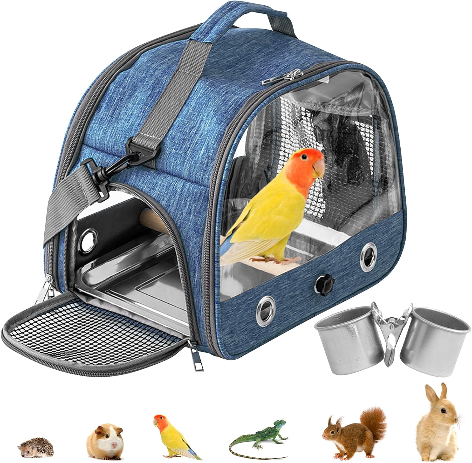 Boîte de transport pour oiseaux : sac à dos pour oiseaux avec perchoir et plateau en acier inoxydable, boîte de transport légère et respirante, cage de voyage pour perroquets, perruches (type 1