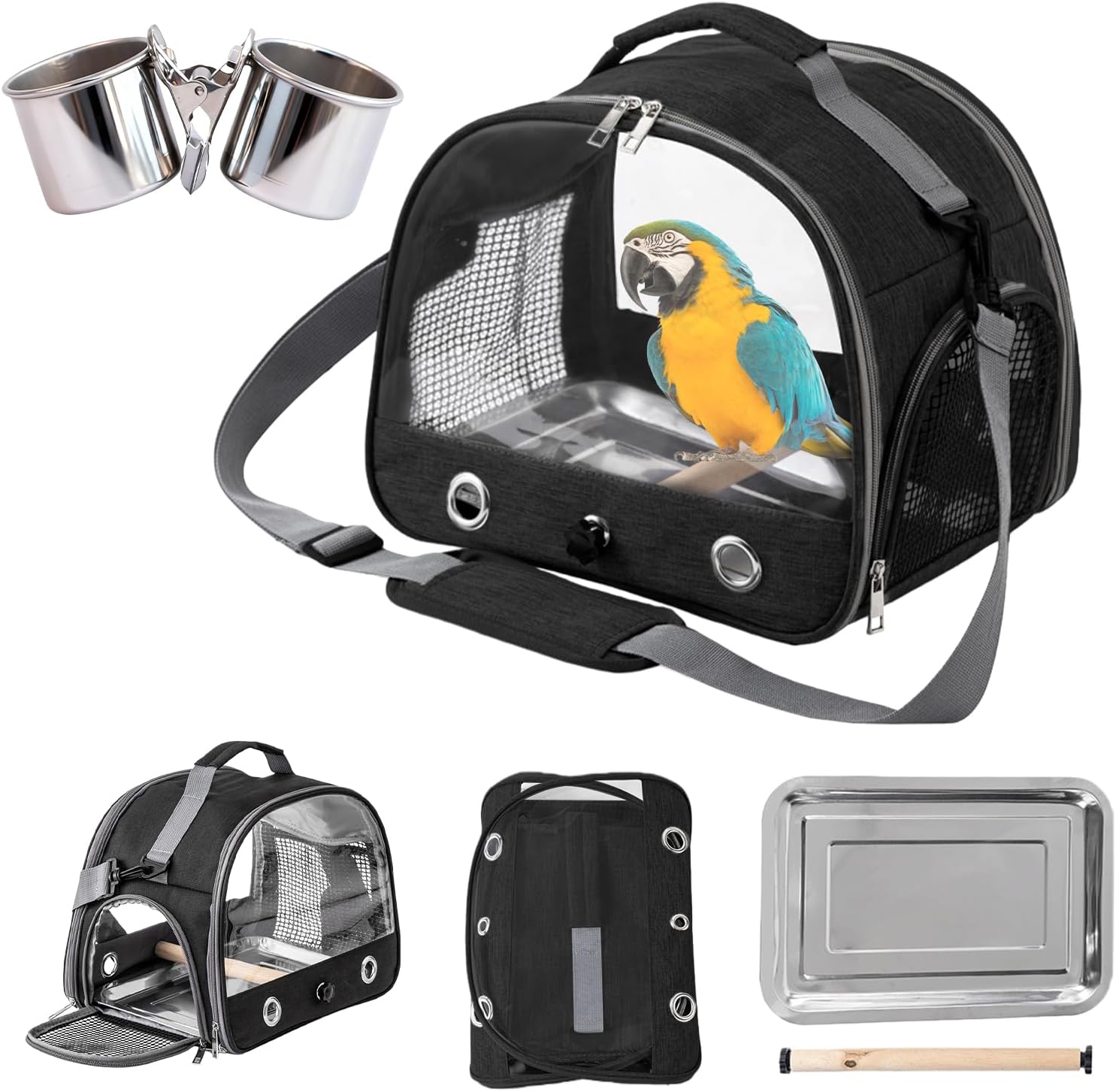 Boîte de transport pour oiseaux : sac à dos pour oiseaux avec perchoir et plateau en acier inoxydable, boîte de transport légère et respirante, cage de voyage pour perroquets, perruches (type 3