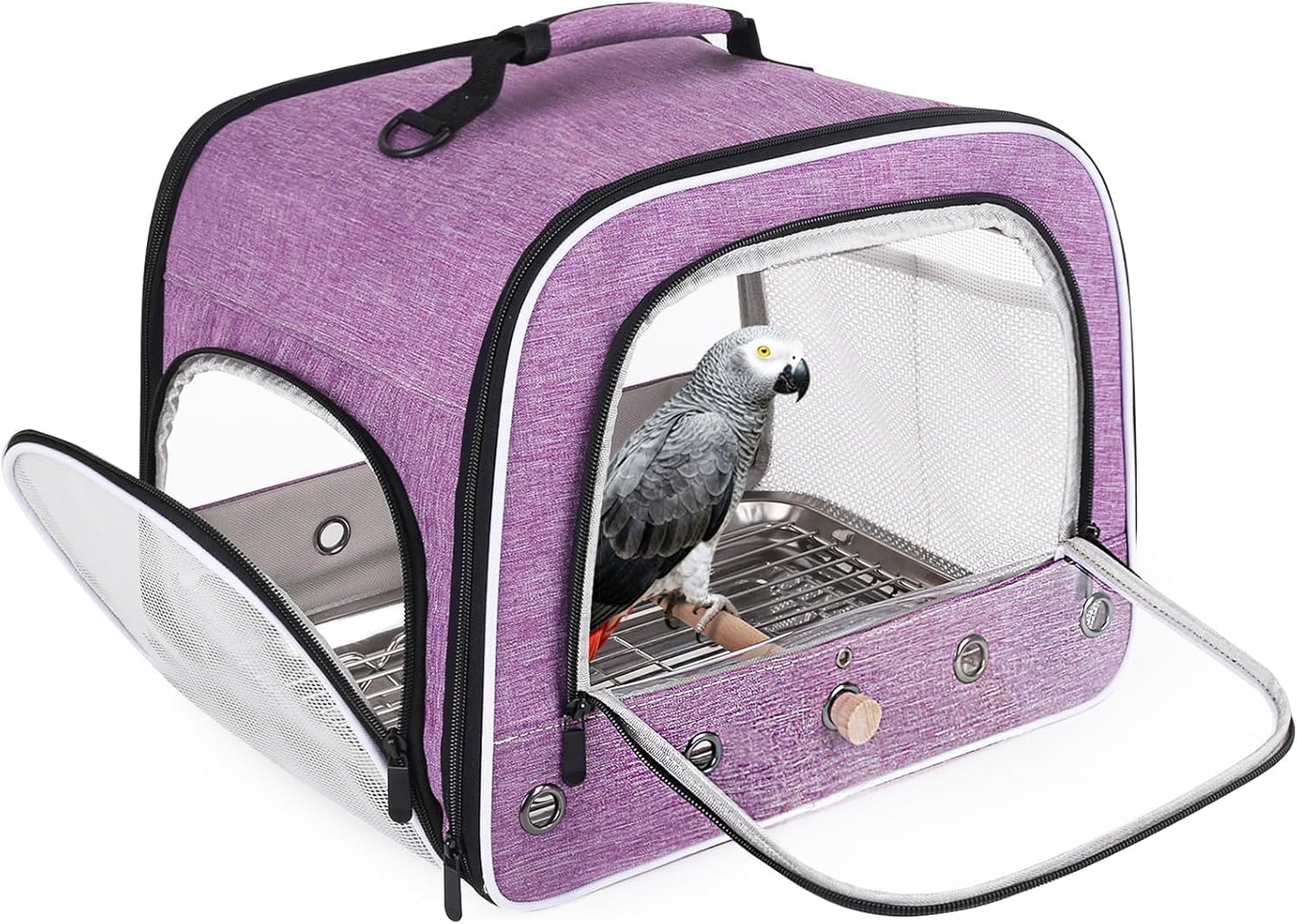 Transporteur pour Oiseaux de Grande Taille, Sac Portable avec Plateau en Métal et Grille pour Oiseaux Moyens et Grands comme le Perroquet Gris d'Afrique, Cacatoès à Longue Queue et Perroquet (Violet