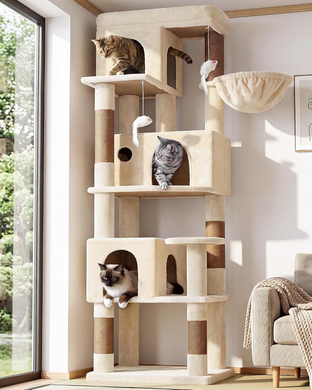 Globlazer F66 Arbre a Chat Coin Beige pour Grand Chats 168 cm Arbre à Chat