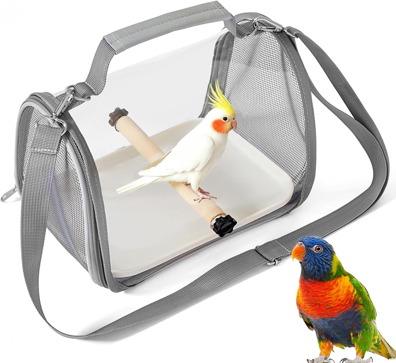 Boîte de transport pour oiseaux avec bâton en bois, sac à dos léger pliable pour oiseaux, avec perroquet, perruche, petits animaux, pour voyage, randonnée, camping (26 x 19 x 19,5 cm)