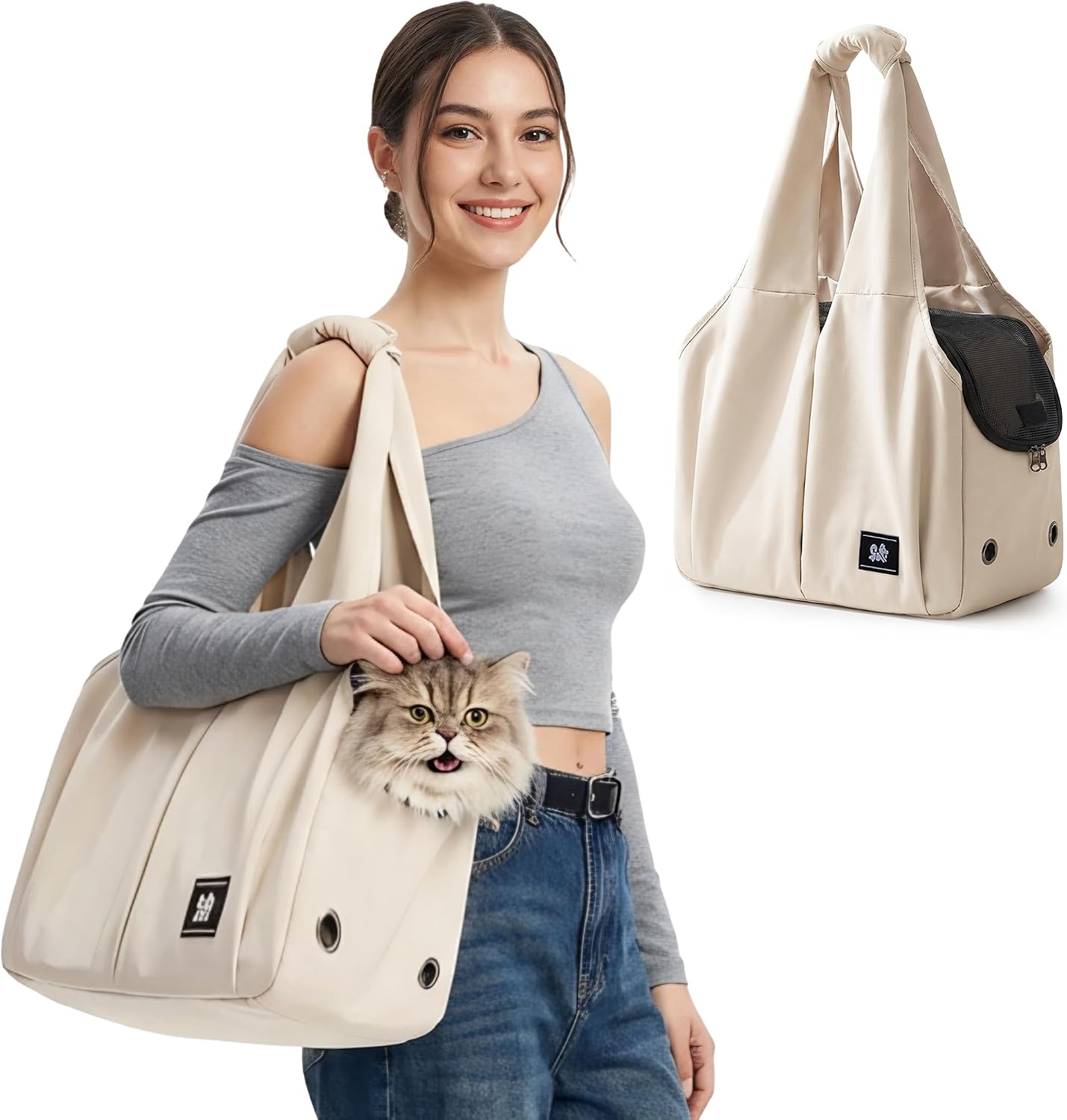 ALLSOPETS Sac de Transport pour Petit Chien et Chat, Beige Crème