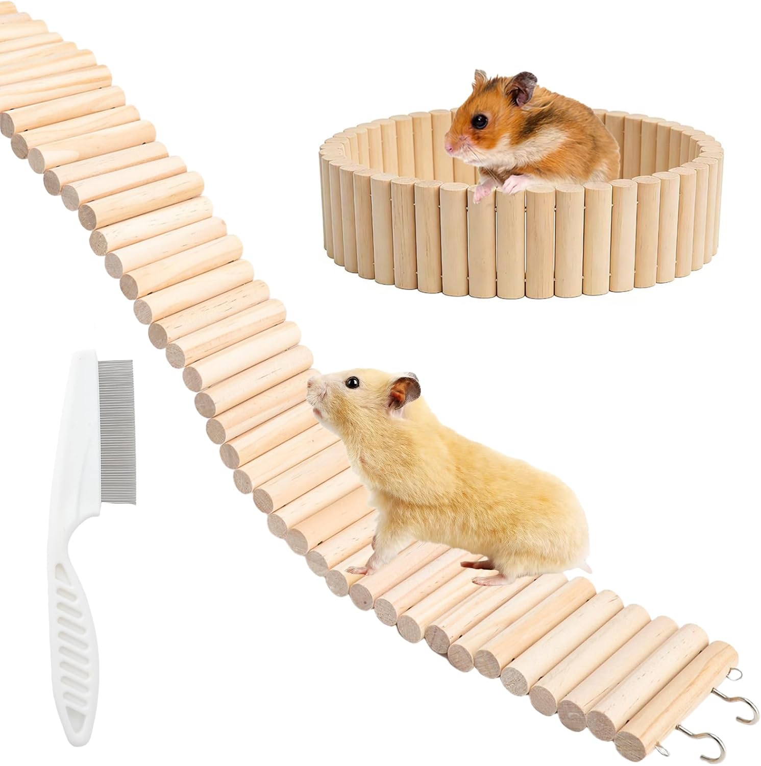 Échelle Hamster en Bois Jouet, 60×8 cm Pont Hamster Échelle d’Escalade, Pont Suspendu Flexible en Bois pour Cage, Accessoire pour Petits Animaux Cochon d’Inde Gerbille Chinchilla Oiseau