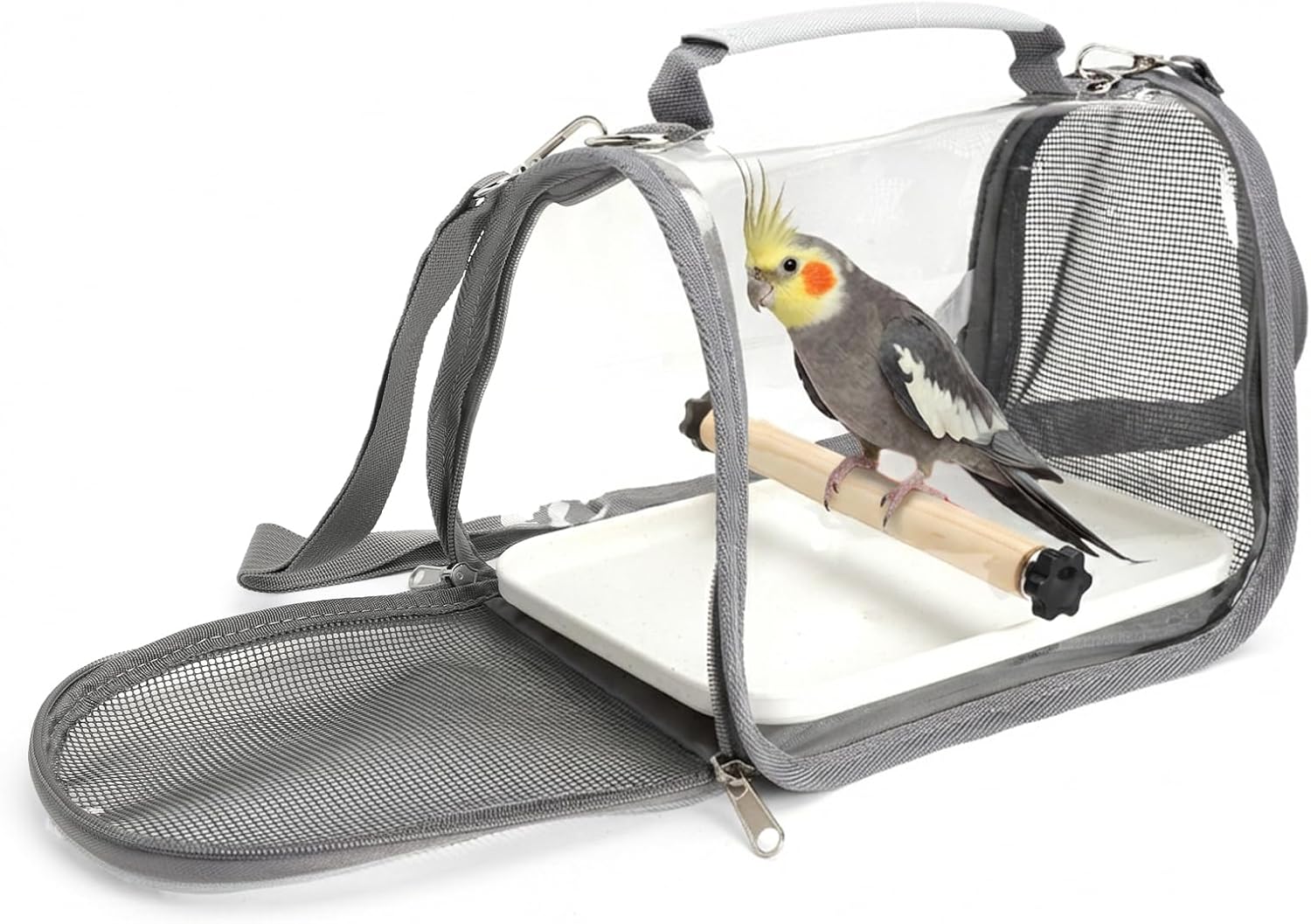 Boîte de transport pour oiseaux avec tige en bois et plateau, sac à dos pour oiseaux, sac de transport pour oiseaux, sac à dos léger pour perroquets, perruches, 1 molaire grise