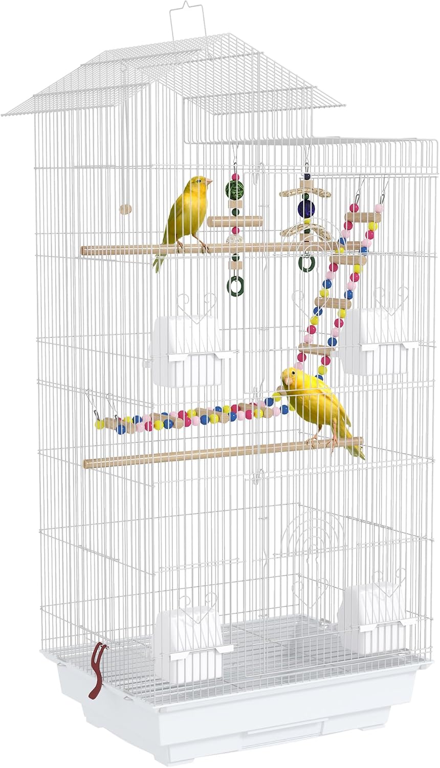 PawHut Cage à Oiseaux 46x36x100cm 4 Mangeoires Cage pour Perruche Blanc