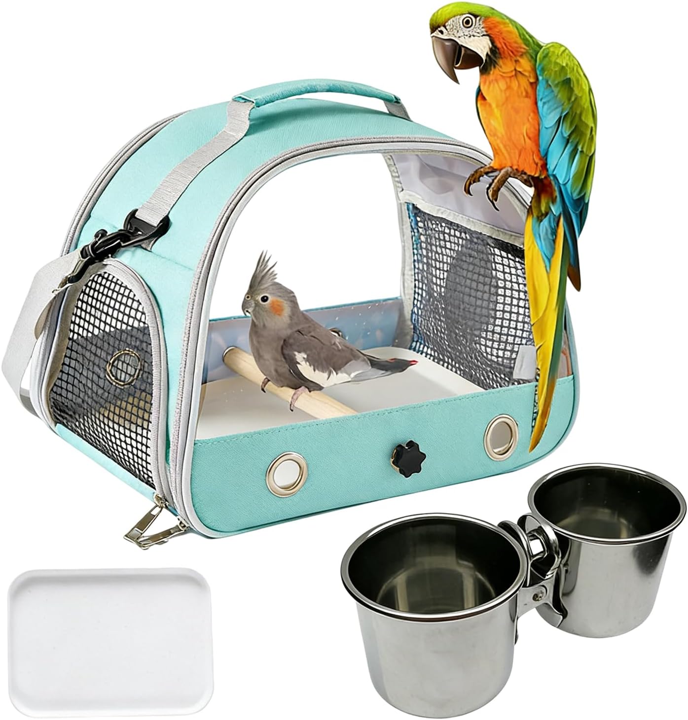 Cage de transport pour oiseaux : sac à dos pour oiseaux avec perchoir et plateau en acier inoxydable, boîte de transport légère et respirante, cage de voyage pour animaux de compagnie pour