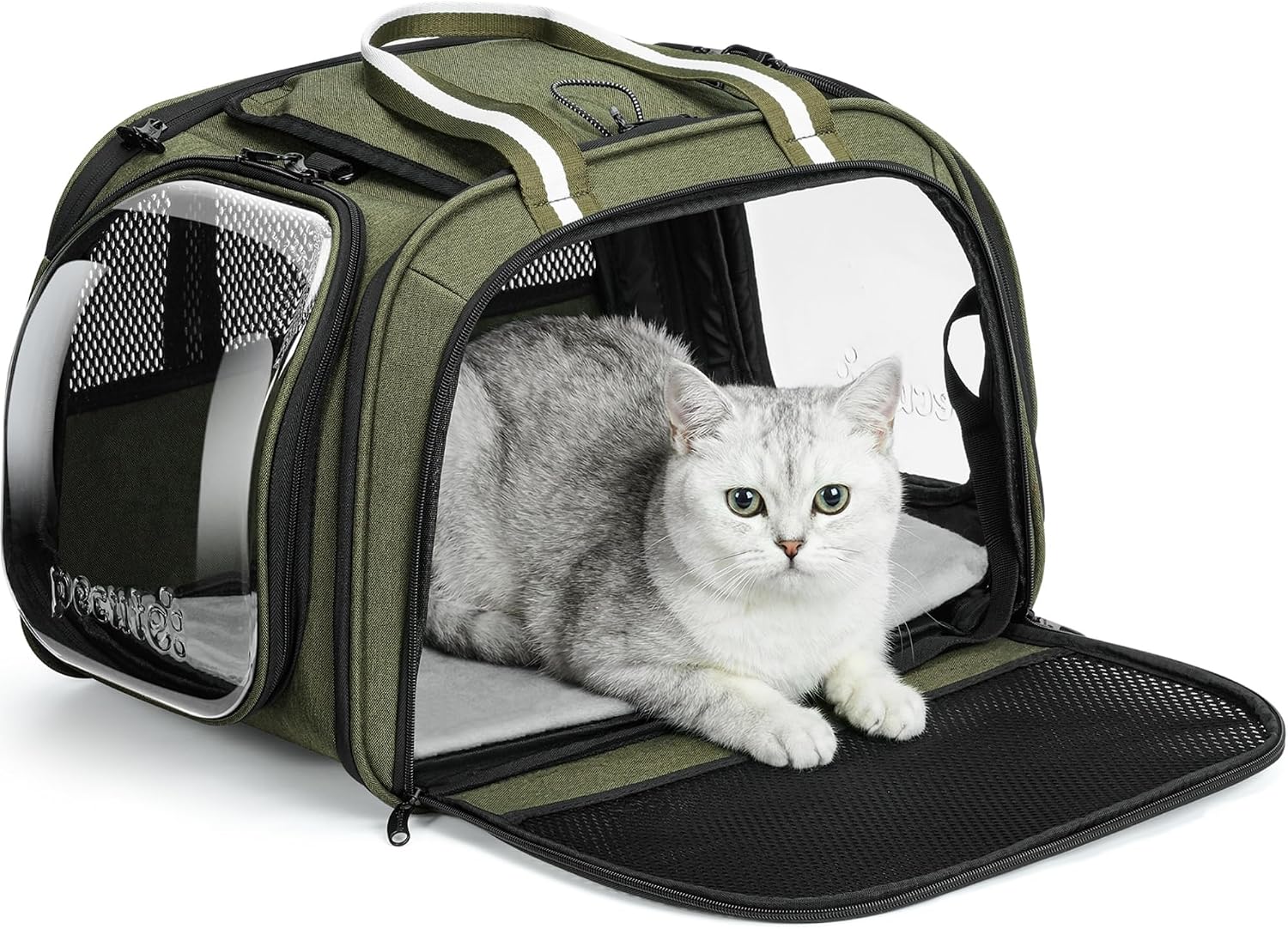 Pecute Sac Transport Chat Grande Capacité, Sac Transport Chat Vert, M