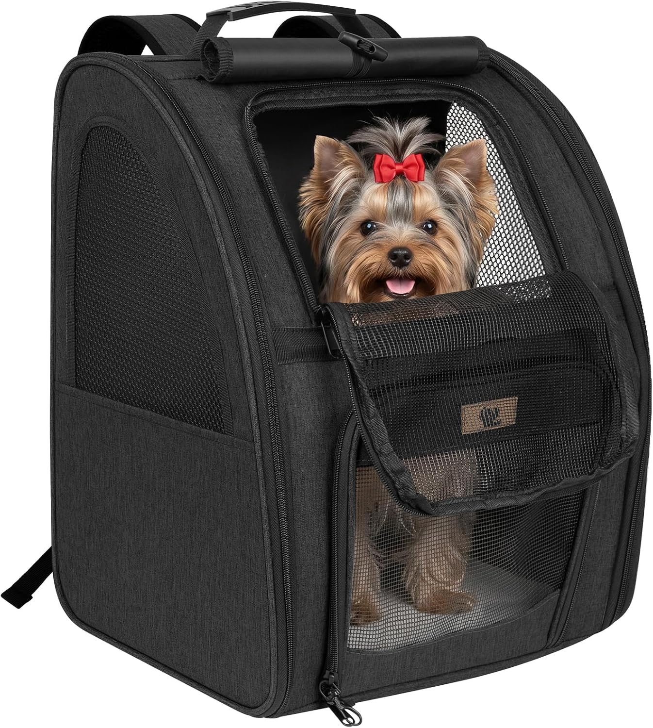Aystkniet Sac à Dos Transport Chien Chat, Sac Respirant 270° avec 3 Ouvertures, Sac Pliable pour Petit Animal, Rideau Intimité, Support Valise, Voyage Randonnée Camping Plein Air