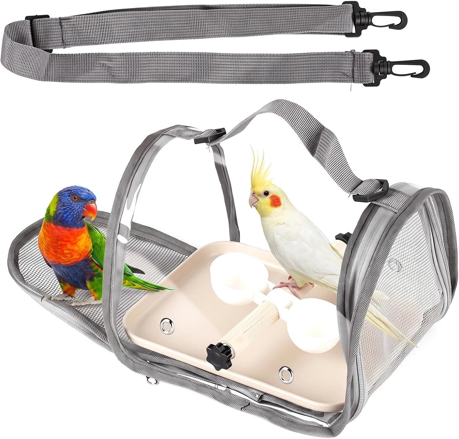 Cage à Oiseaux Transport Transparente Légère Perchoir Bois