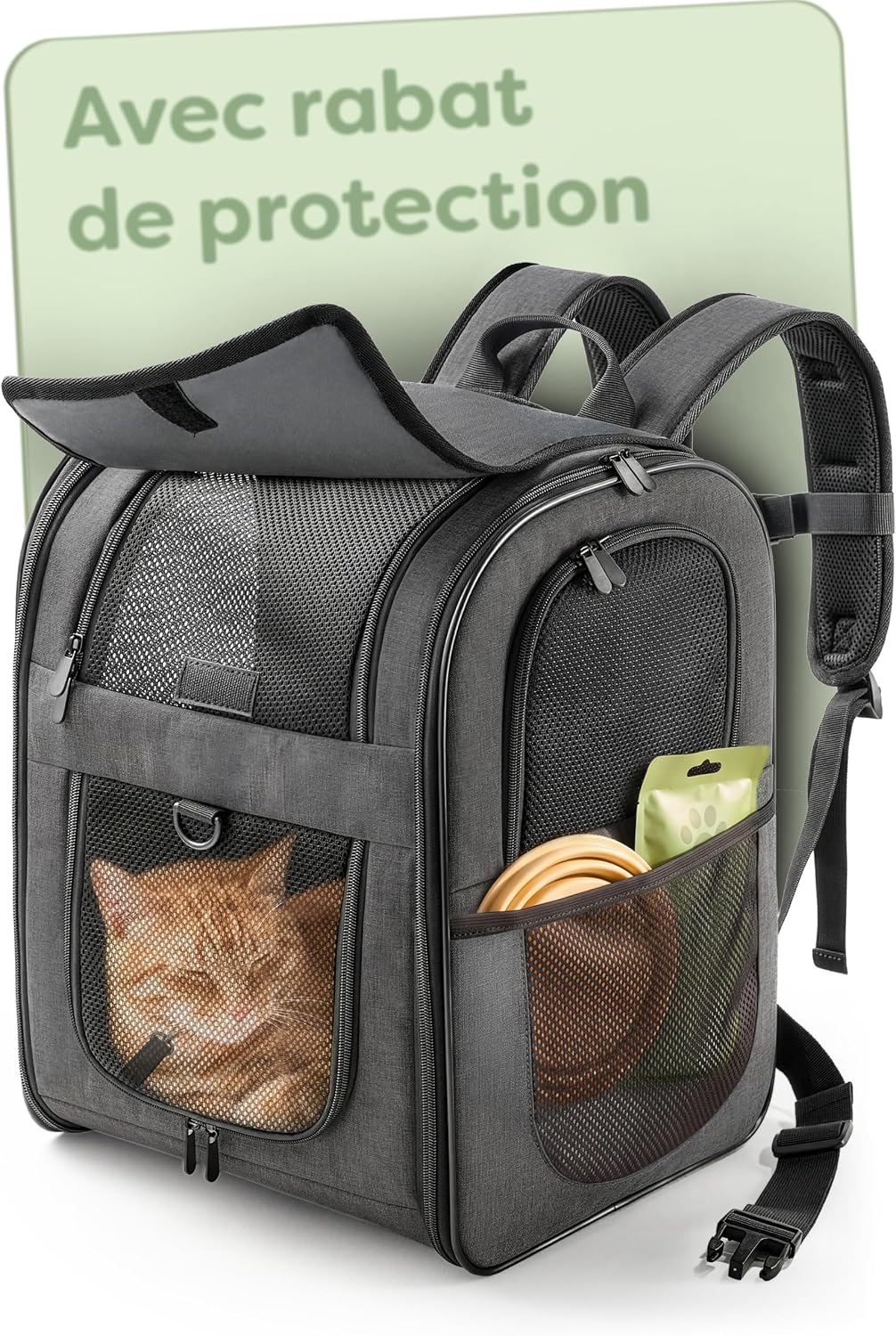 Knupis Sac à dos Transport chat & chien jusqu'à 7 kg - léger - Gris Foncé