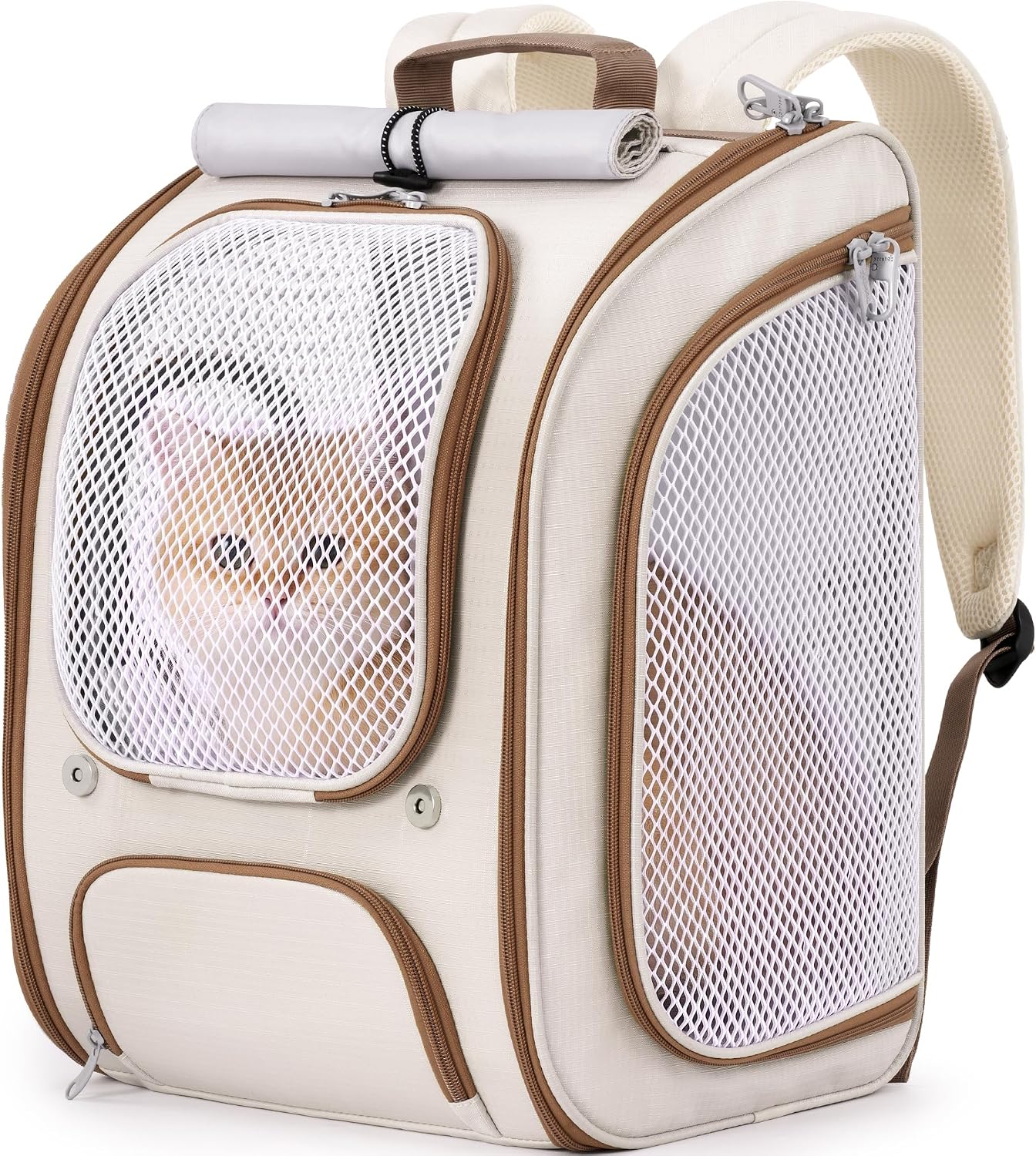 Pecute Sac à dos de transport pour chat, spacieux et respirant, kaki