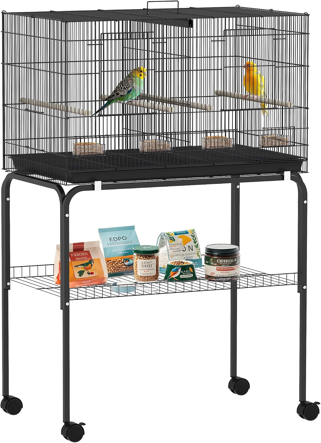 PawHut Cage à Oiseaux Volière Acier Séparateur Perruches 76x46x116cm Noir
