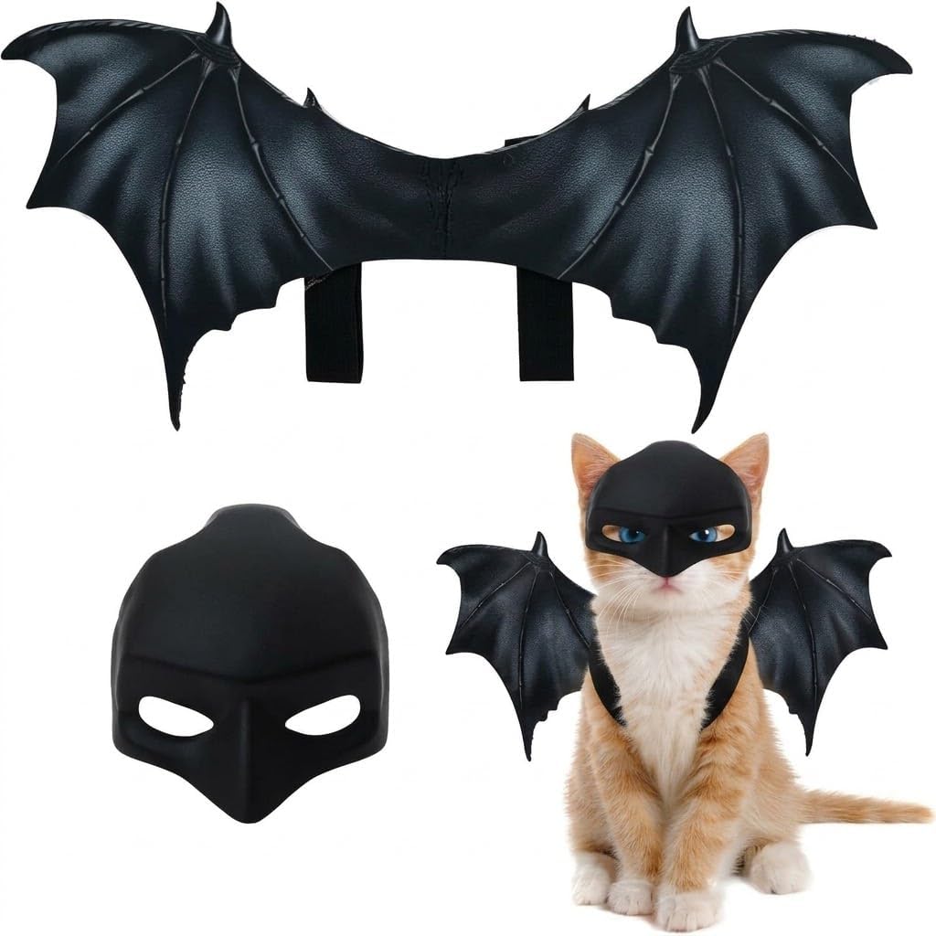 Costume de chauve-souris pour chat et chien pour Halloween avec masque 3D