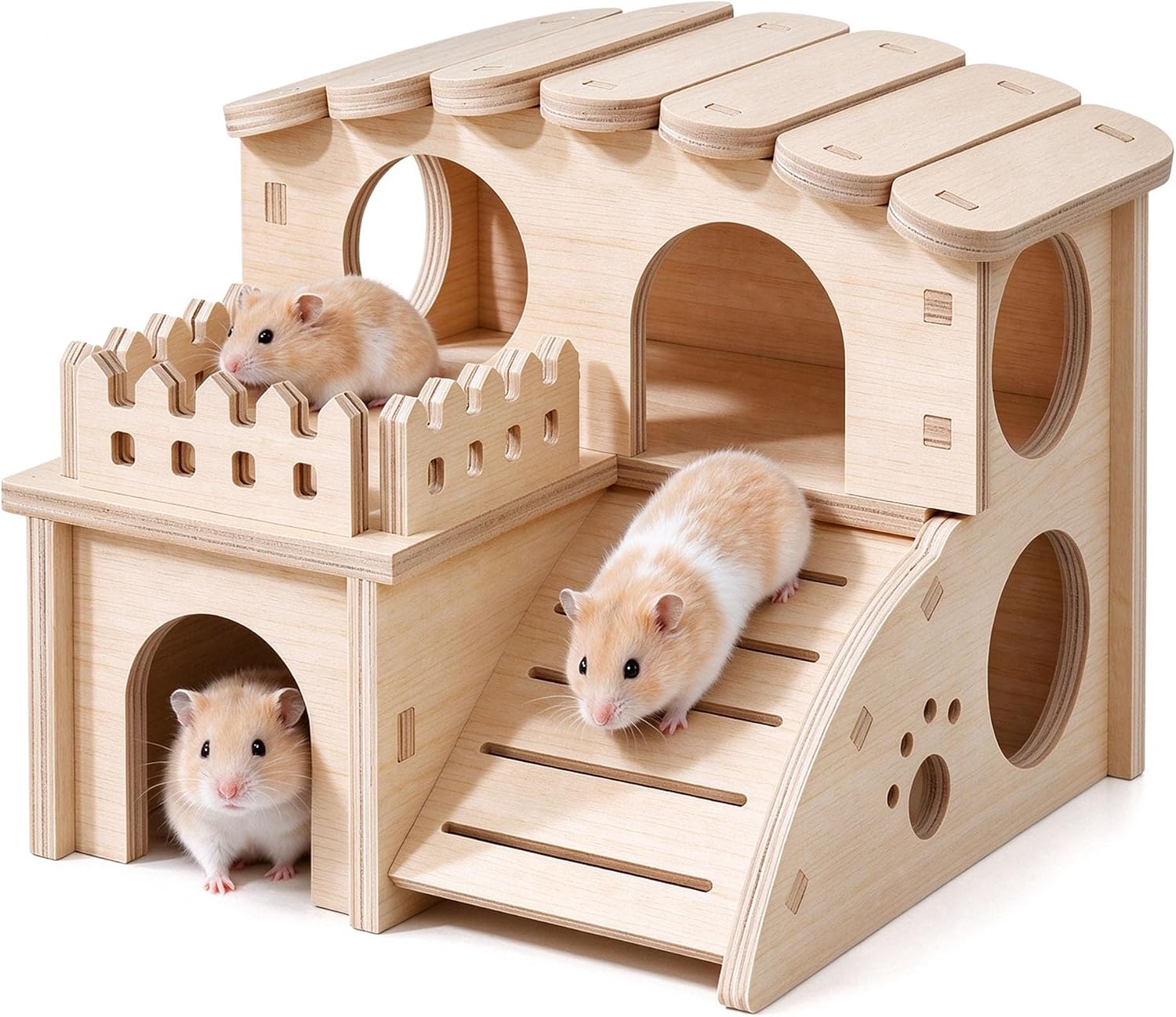 Maison Hamster Bois Naturel Lapin Cabane Rongeur Escalier 14x13cm