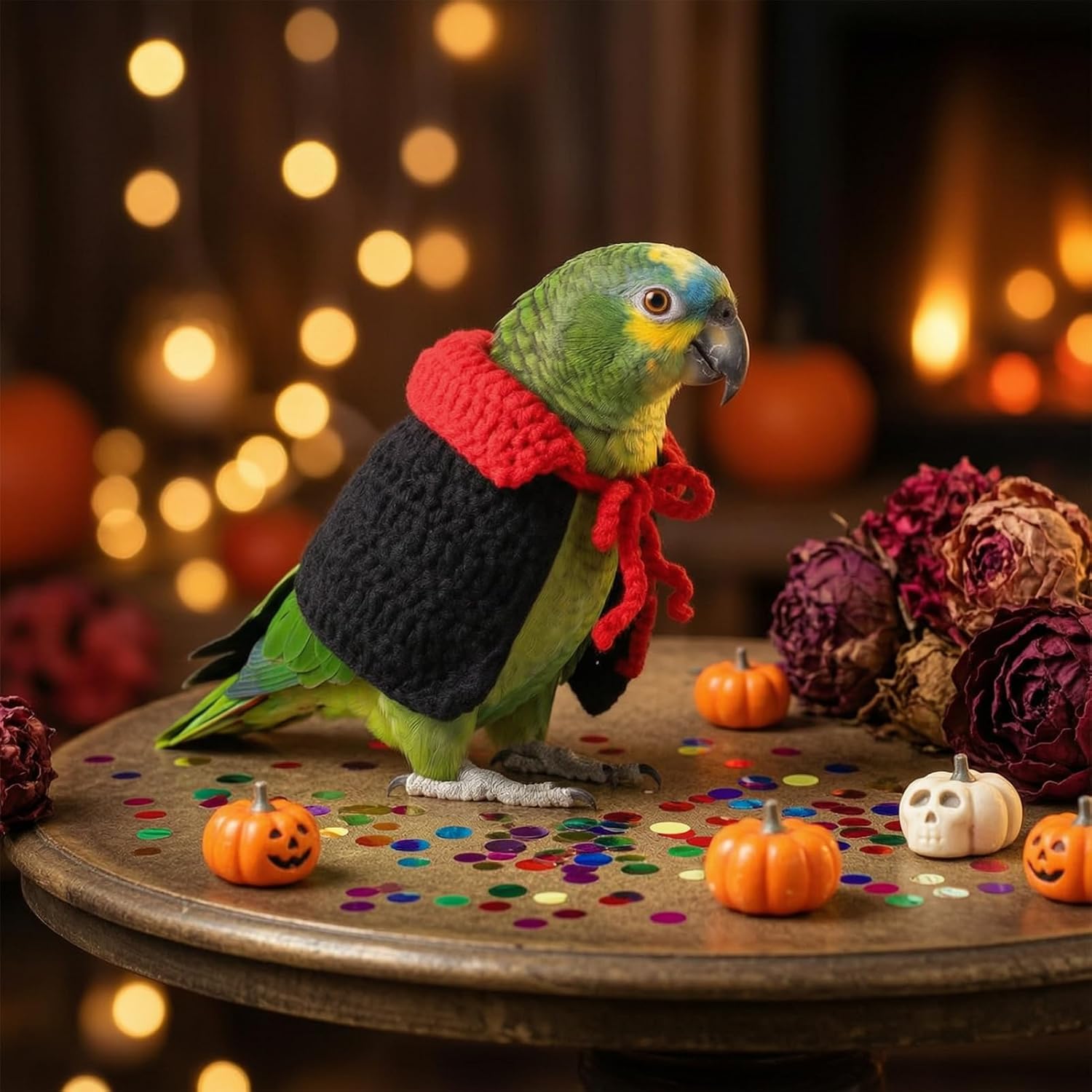 Cape de Vampire tricotée pour Perroquet - Costume d'halloween pour Oiseau